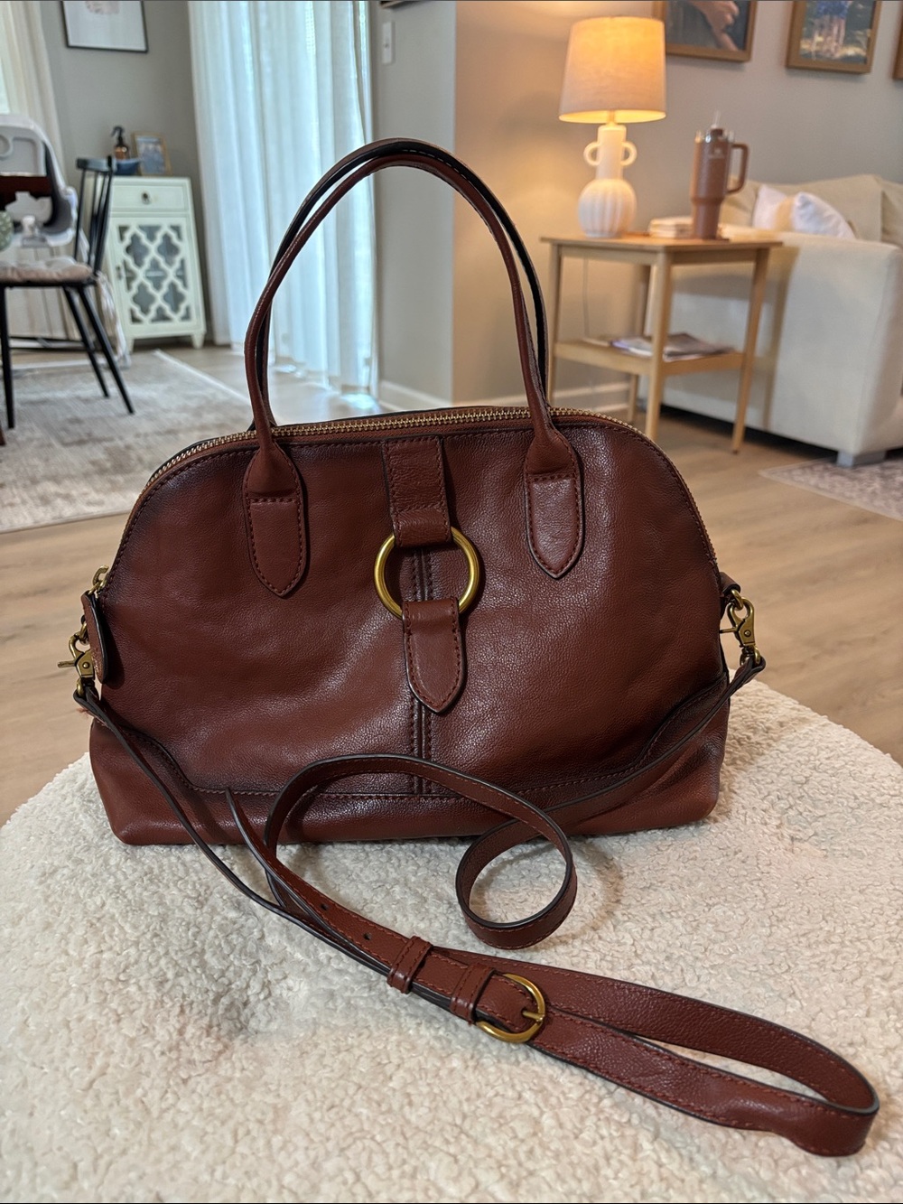 Frye Ring Dome Cognac Satchel Crossbody Bag excellent condition